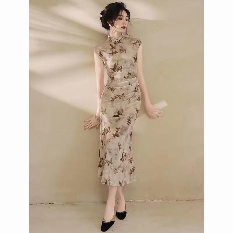 French cheongsam fishtail skirt new new Chinese women's Chinese style light style elegant temperament daily dress