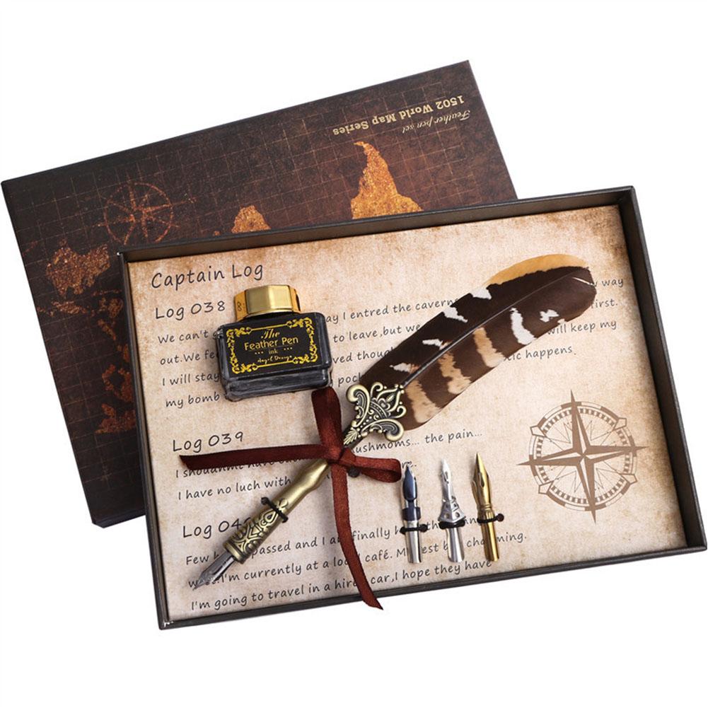 Vintage  Pen Fountain Pens With Empty Ink Bottle  3 Nibs Set Stationery Gift