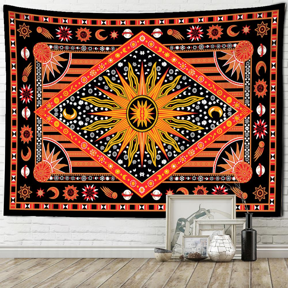 Burning Sun Tapestry Wall Hanging Bohemian Style Hippie Tapis Witchcraft Mandala Home Decor Background