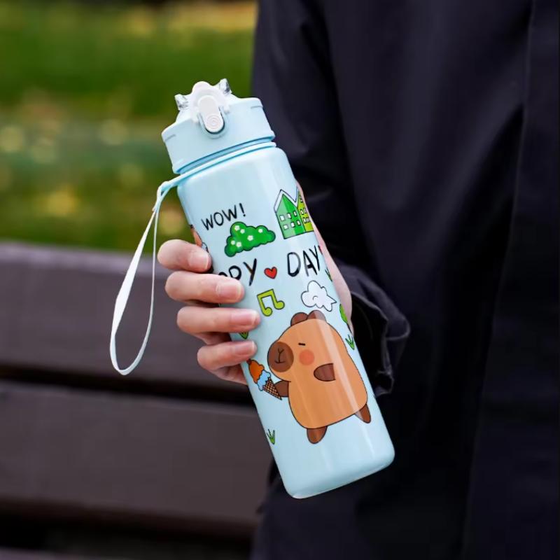 750ml Capybara Water Bottle For Kids Water Sippy Cup With Silicone Straw Leakproof Plastic Water Bottles Summer Kids Water Cup
