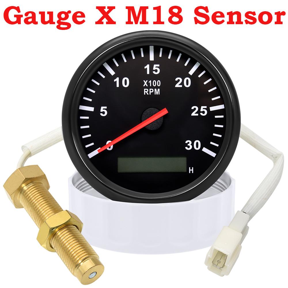 85MM Tachometer with Red Backlight 3000RPM Tacho Gauge Hourmeter Gauge M16 M18 Tacho Sensor For Marine Boat Car Truck 9-32V