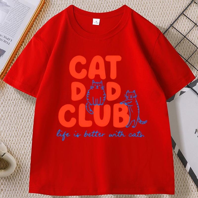 Cat Dad Club Tshirt Funny Pet Lover Crewneck Cotton Short Sleeve Tshirt Y2k Streetwear Male Clothes Graphic Tees Elastic Tops