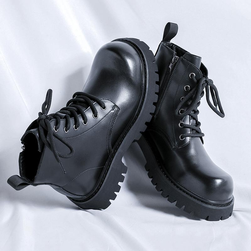 Britský styl 2024 Podzim Zima Boty Pánské Ležérní Kožené Boty Silná Podrážka Protiskluzové Teplé Plyšové Studená Zima Venkovní Kotníkové Boty