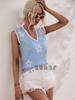 Women's printed V-neck sleeveless knitted floral pullover sweater