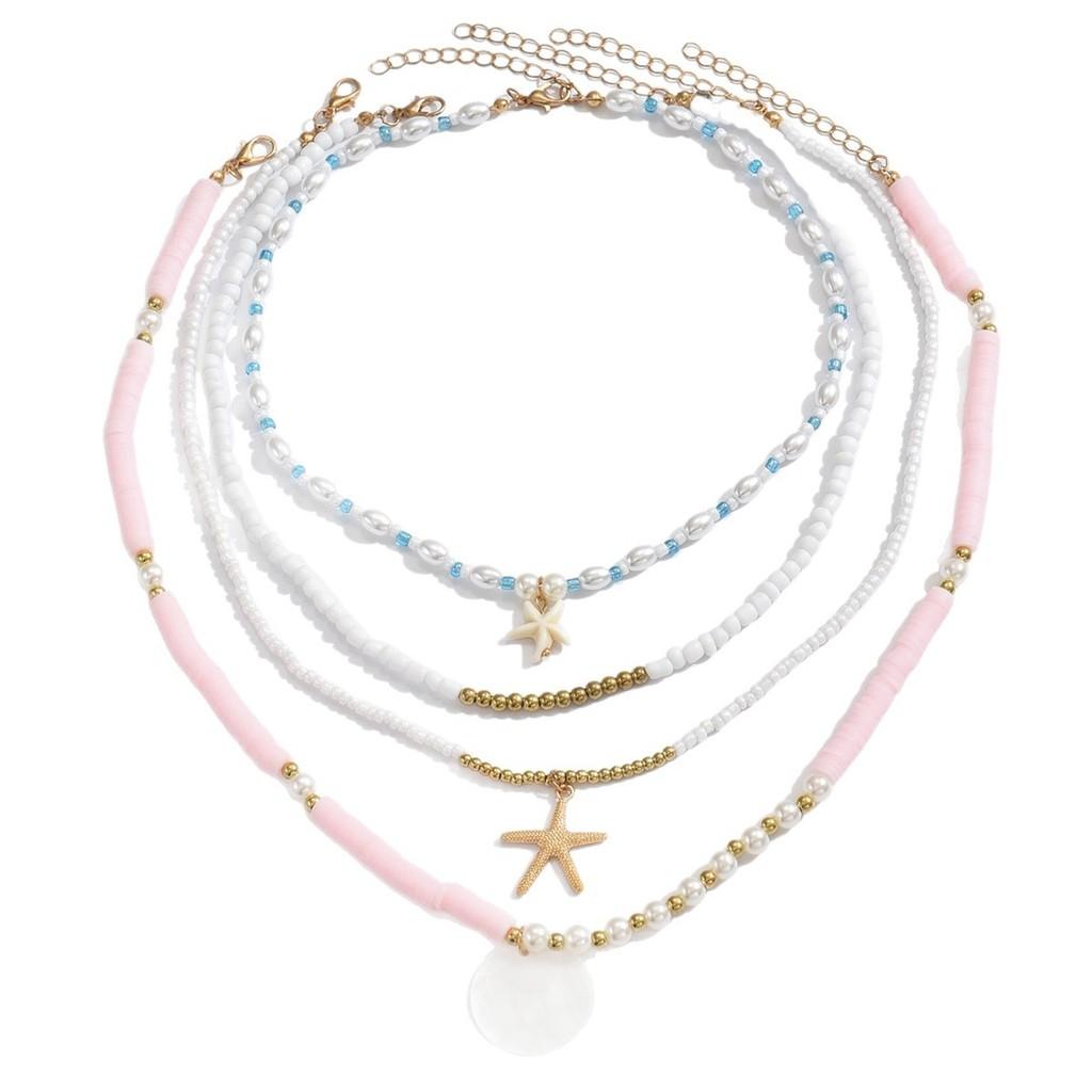 Soft Clay Artificial Pearl Necklace Set With Star Charm In Boho Style For Summer
