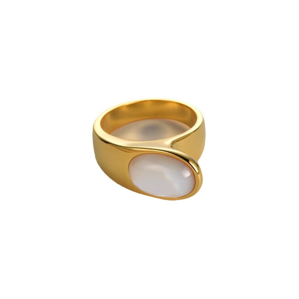 Niche Design Unique Copper Plated 18K Real Gold Inlaid Gemstone Curve Ring Simple Fashion Ring