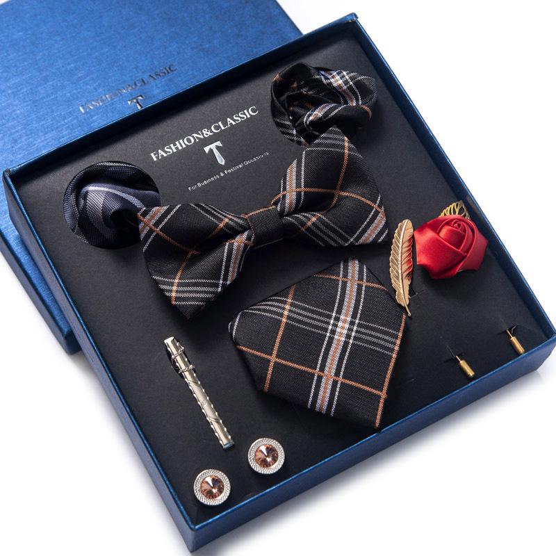 Men's 8-Piece Formal Accessory Set: Bow Tie, Corsage, Brooch, Cufflinks for Weddings.
