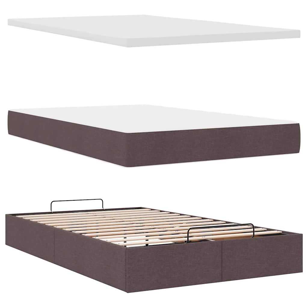 Ottoman Bed with Mattress Dark Brown 120x190 Cm Fabric