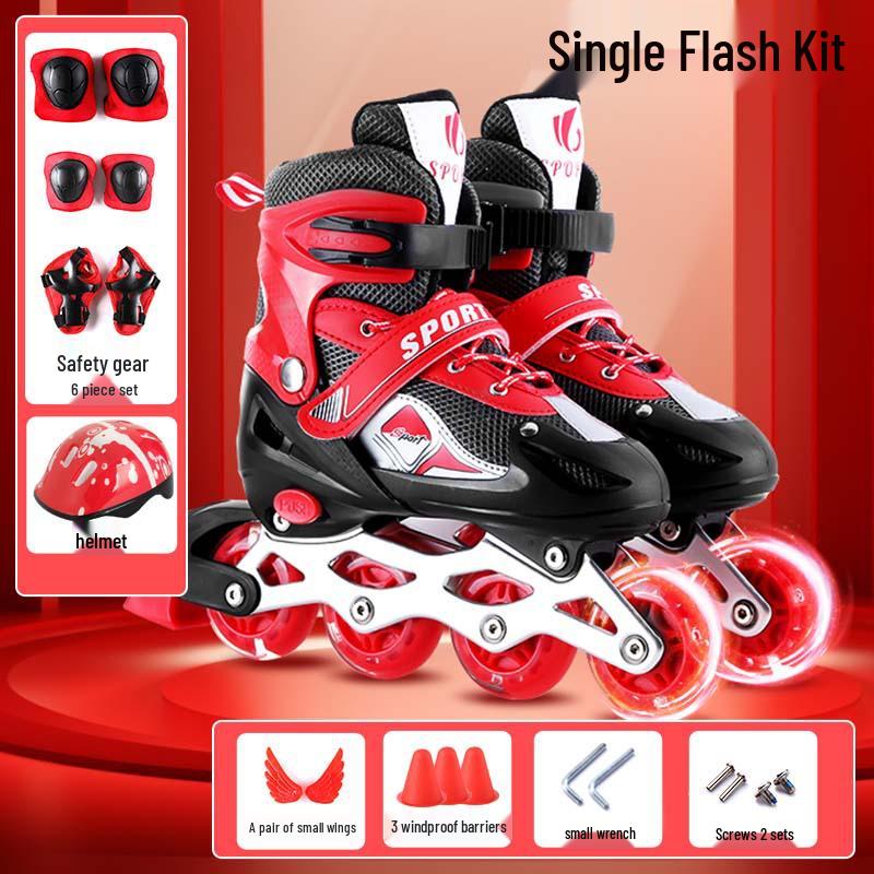 Adjustable Children's Inline Roller Skates Set with PVC Flash Wheels, Helmet, and Protective Gear