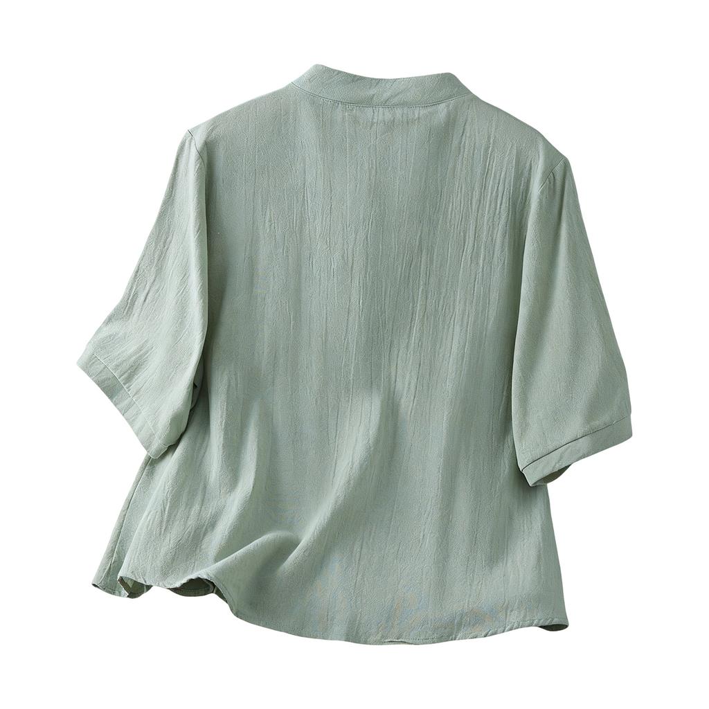 Women's Retro Loose Fit Linen Cotton Blouse With Buttons And Embroidery