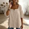 Damen Sommer Mode Farbe Quadratischer Kragen Knopf Fünf Viertel Ärmel Hemd Lässiger Pullover Top