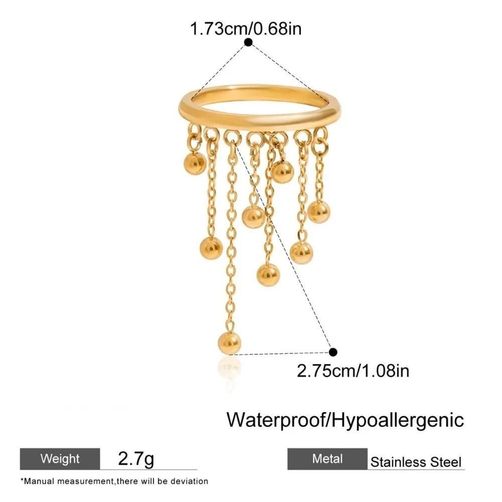 Y2K Style Tassel Ring Stainless Steel 18K Gold Color Plated Layer Chain Ring Imitation Pearl Pearl Flower Pendant