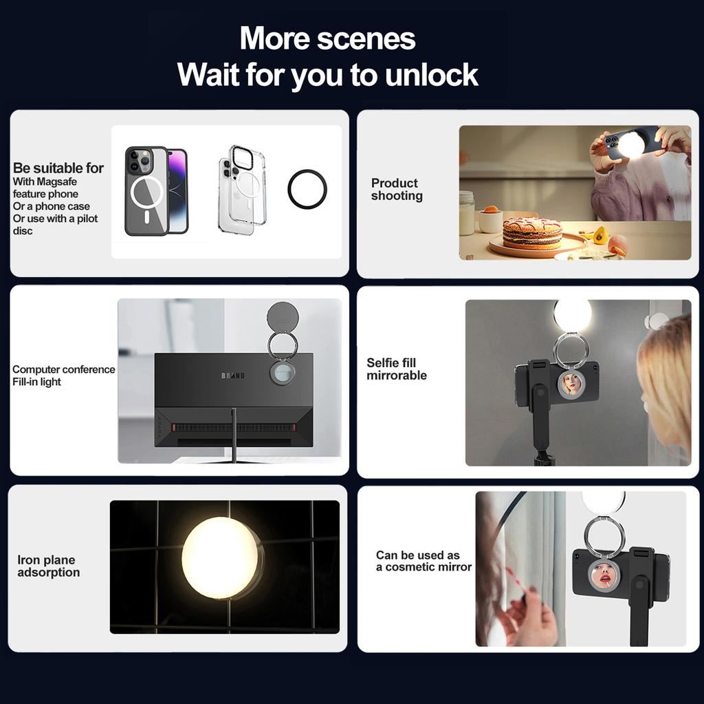Foldablbe Magnetic LED Fill Light for Phone Selfie Light LED Video Light 2600K-9000K Dimmable