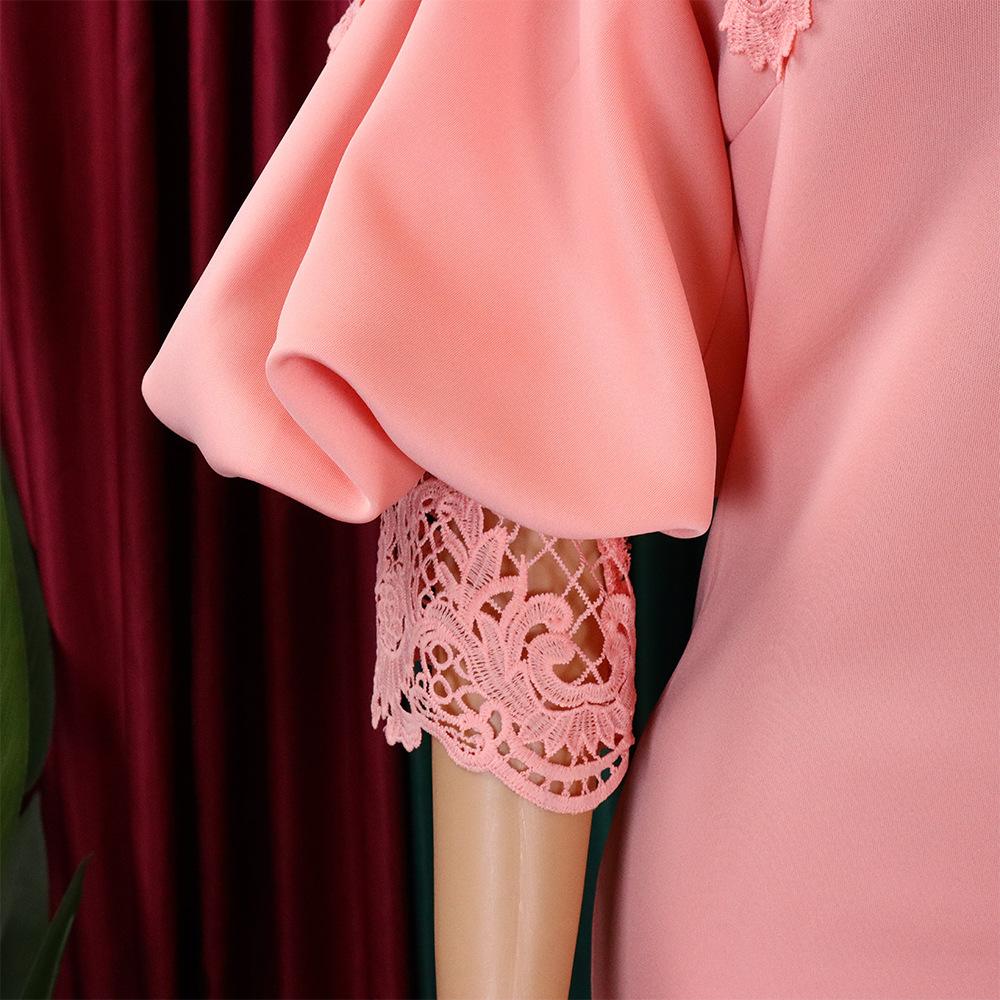 YYFS Dámská móda Léto Jaro Jednobarevný potisk Neformální šaty s krátkým rukávem na jedno rameno s vysokým pasem