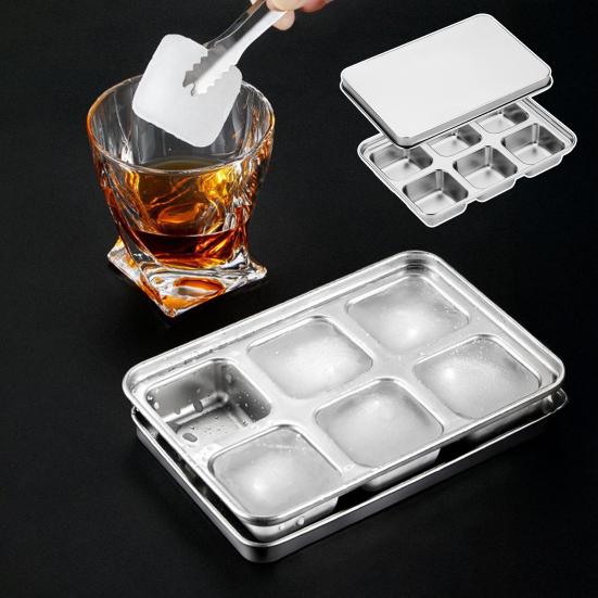 Vassoio per Cubetti di Ghiaccio in Acciaio Inossidabile 6 Cavità Stampo per Cubetti di Ghiaccio Grandi per Whiskey Rilascio Rapido Scioglimento Lento Produttore di Cubetti di Ghiaccio per Whiskey per Cocktail Caffè