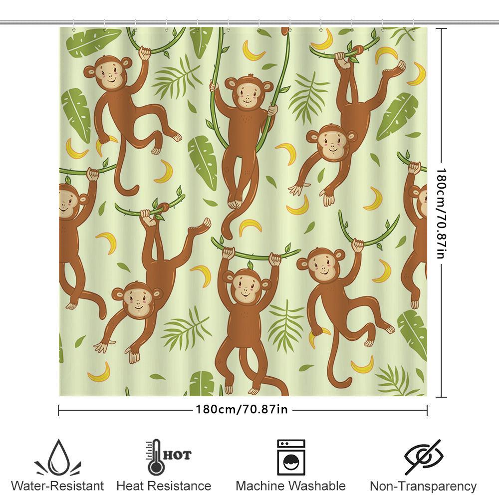 Monkeys Climbing Tree Shower Curtain Cartoon Animal Bath Decor Kids Bathroom Curtains 180X245Cm Free Shipping