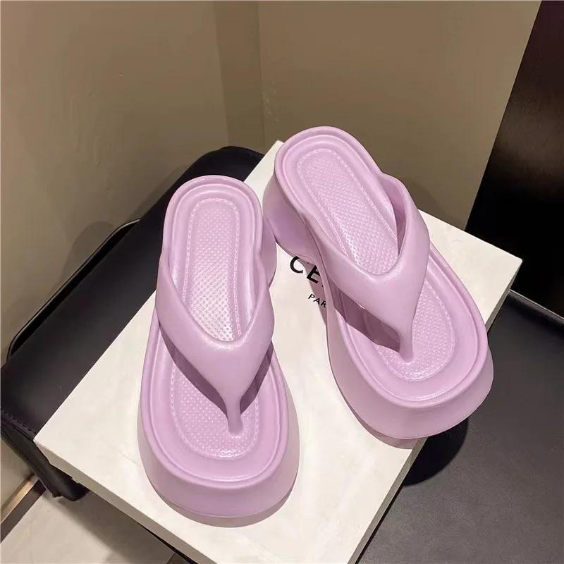 Women Fashion EVA Platform Slippers Solid Color Clip Toe Wedge Sandals Woman 2025 Summer Thick Sole Anti Slip Beach Flip Flops