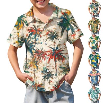 Jungen kurzärmeliges Hawaiihemd, Kinder Sommer Hemd mit Knöpfen
