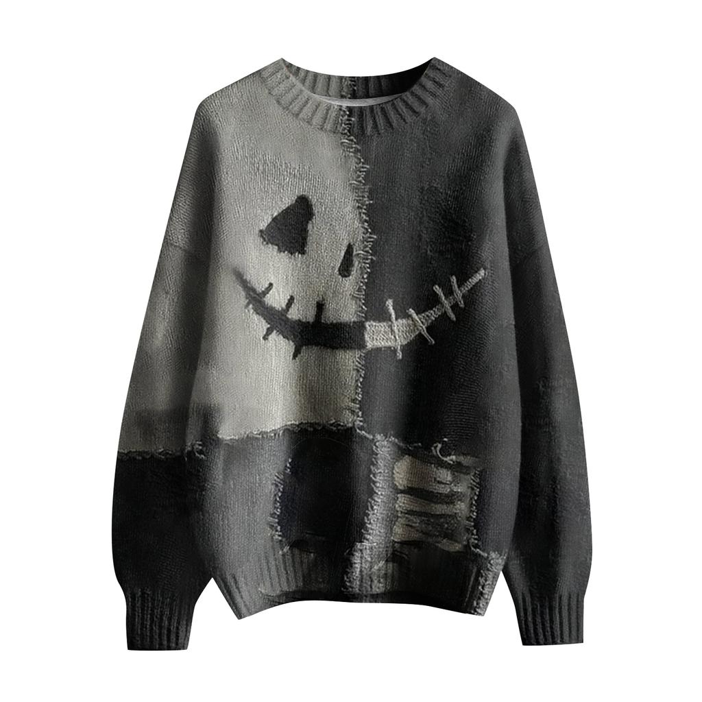 Long Sleeve Pullover Sweaters For Women O Neck Casual Cute Printing Knit Oversized Sweater