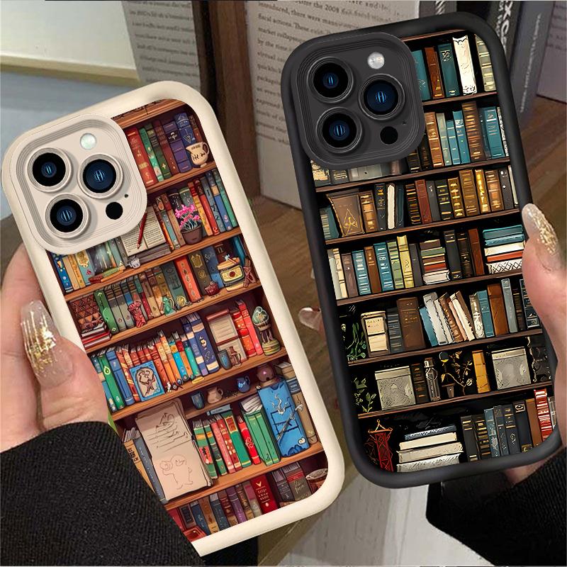 Cartoon Bookshelf Pattern TPU Phone Case for IPhone 16 16E 15 14 13 12 11 Pro Max X XS X S Max XR SE Shockproof Bumper Cover