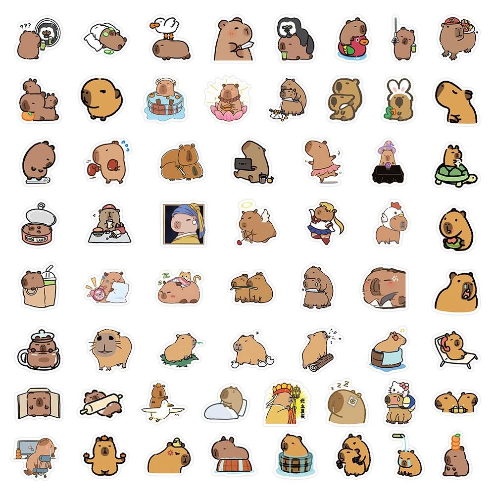 

60 Cute Cartoon Capybara Doodle Stickers for Stationery Boxes, Laptops, Water Bottles – DIY Decoration Decals