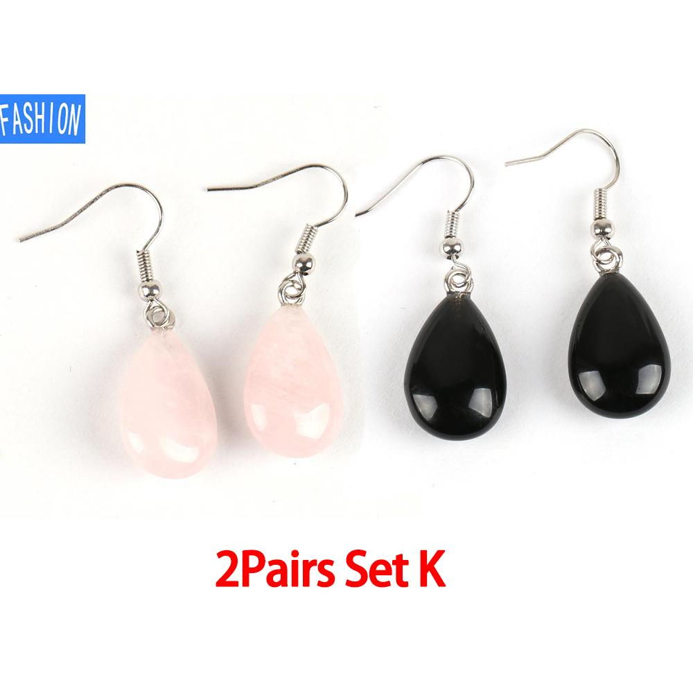 

Ювелирные изделия из полированного натурального кристалла, простые плоские серьги в виде капель воды, женские европейские и американские украшения ручной работы Rosequartz+BlackAgate