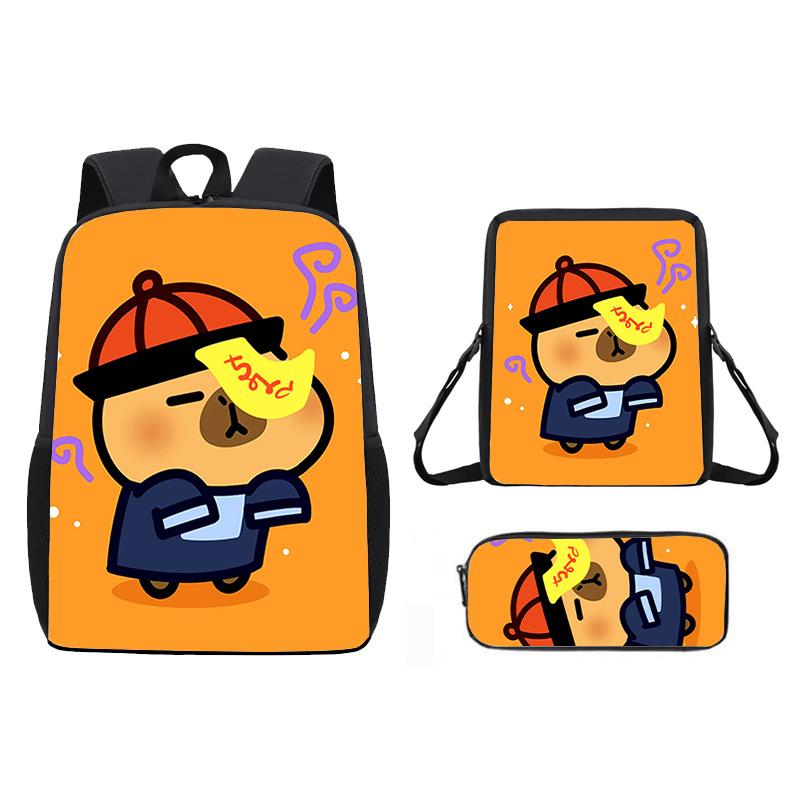 Capybara Cartoon Student School Bag Large Capacity Backpack Lightweight Backpack Satchel Pencil Case