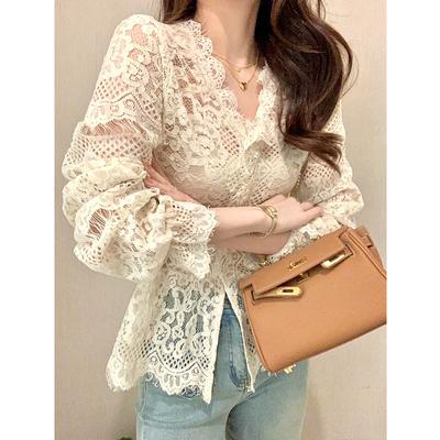 Lace Blouse for Women with Hollow Out Design  Sweet Tops