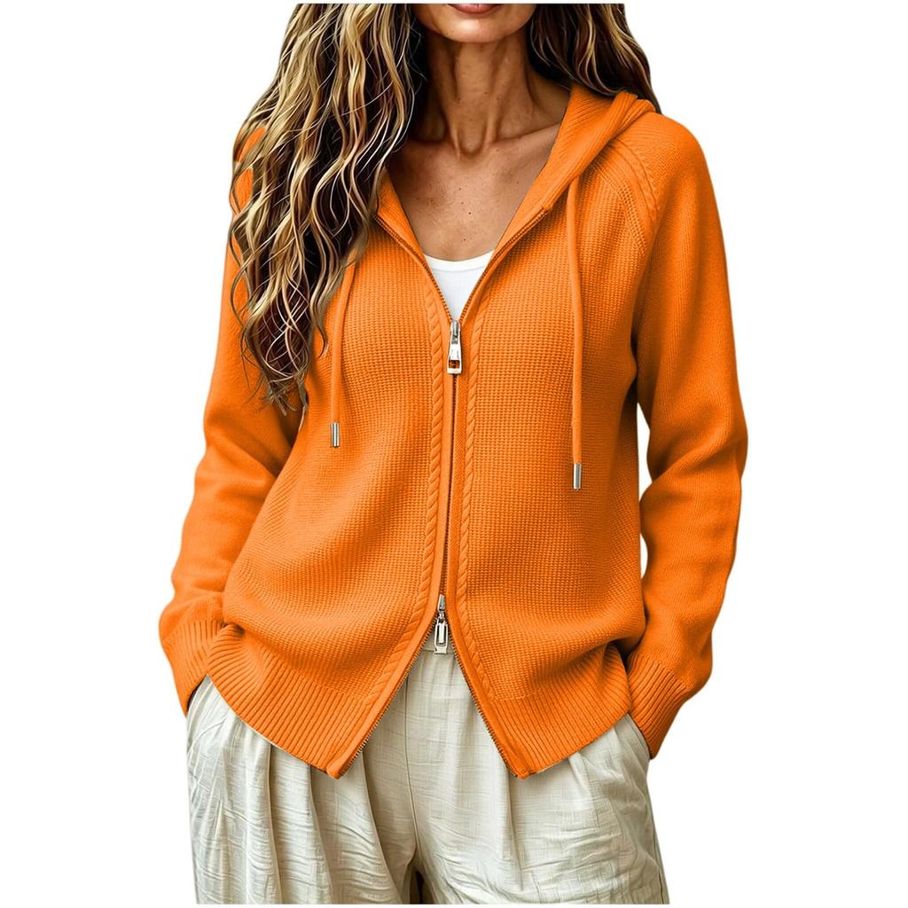 Women's Zip-Up Hooded Knit Cardigan Top for Layering