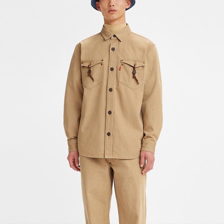Levis Solid Point Collar Long Sleeve Shirt Men Shirts Khaki A2701-0000