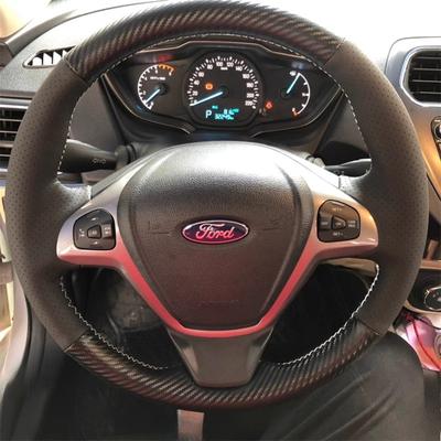 Pro Ford Fiesta 2008-2013 Ecosport 2013-2016 Ručně šitý Protiskluzový černý Karbonový Kožený Potah na Volant Auta