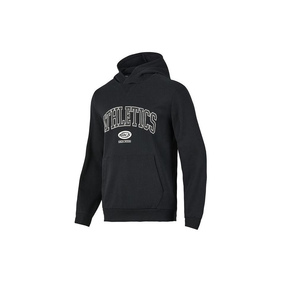 Skechers Letter Print Hooded Casual Knit Sweatshirt Men sweatshirt Carbon-Black P423M041-0018 L