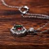 Silver Plated Colorful Round CZ Halo Pendant Necklace, Floral Frame Moving Stone Cable Chain Necklace for Women