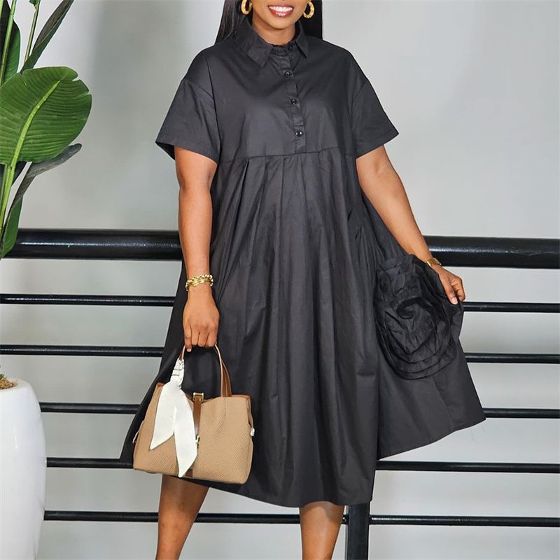 Fashion Women Dress Ladies Skit Loose Fashion Short Sleeve Solid Africa A Word Dress