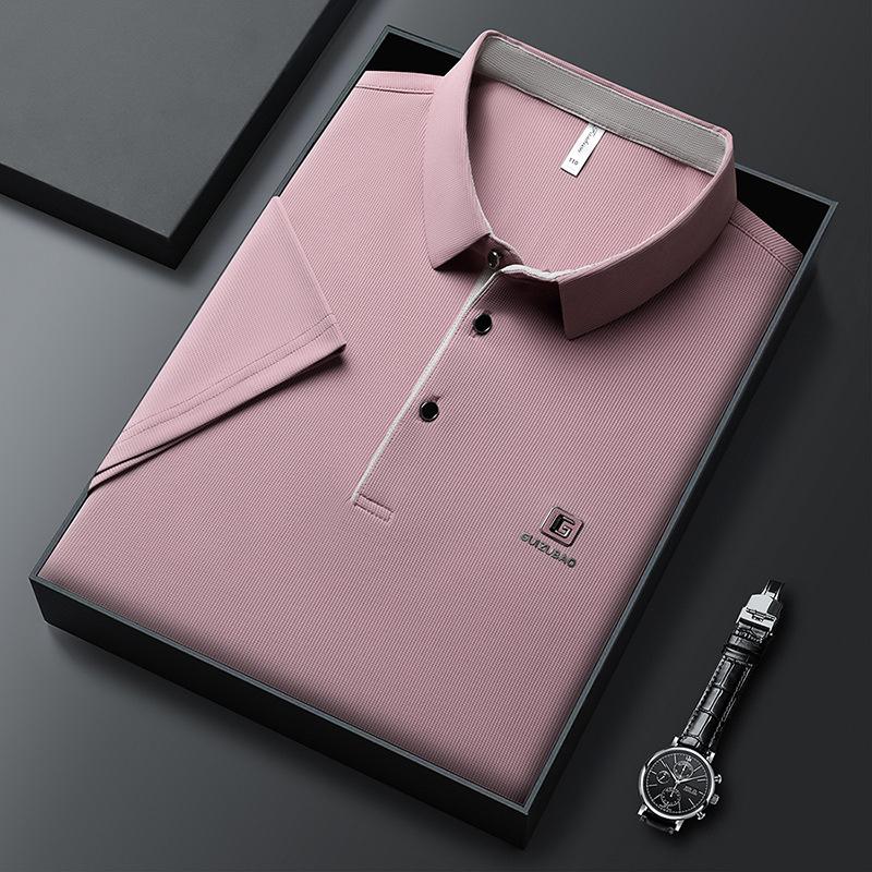 Polo Shirt Men'S High-End Solid Color Pressure Label Men'S Lapel Short-Sleeved T-Shirt