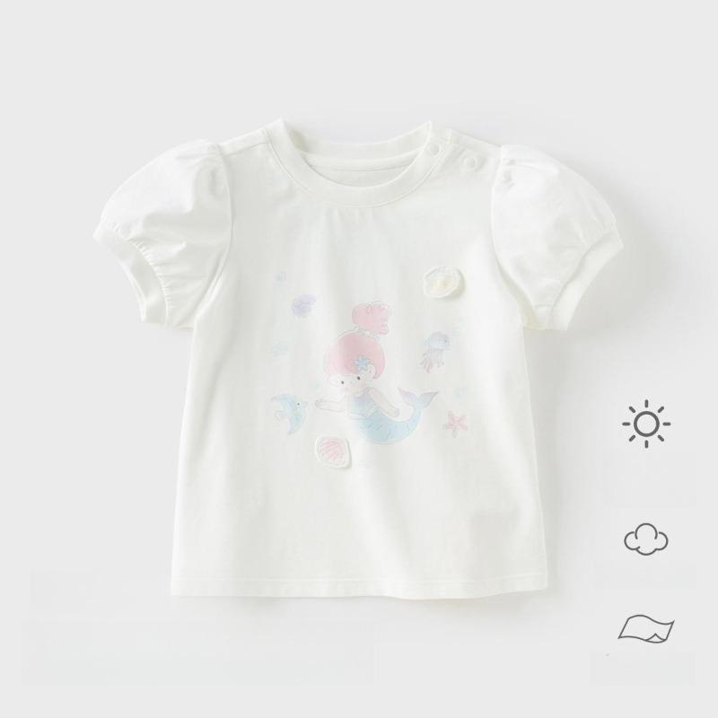David Bella Girls' Short Sleeved T-shirt Summer Clothes Children's Top Baby Pure Cotton Base Shirt