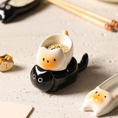 Sojasaucenschale Katzenform Mini-Dippschale Niedliche Keramikplatte für Öl Salz Essig Sushi Butter Chilipaste Gewürze Vorspeisen