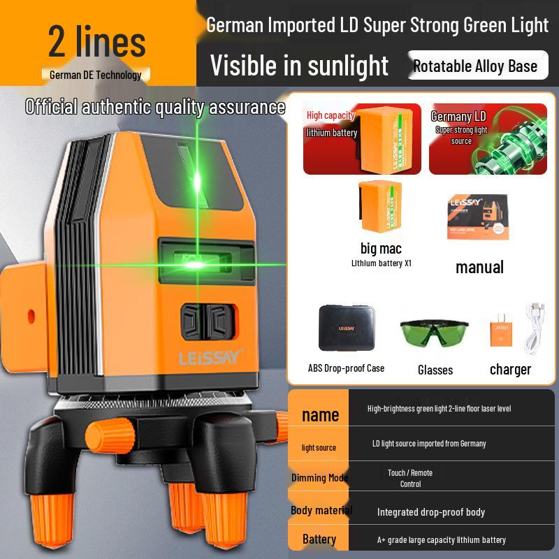 New German Precision Leise Spirit Level: Indoor/Outdoor Infrared, 2-5 Lines, Lightweight