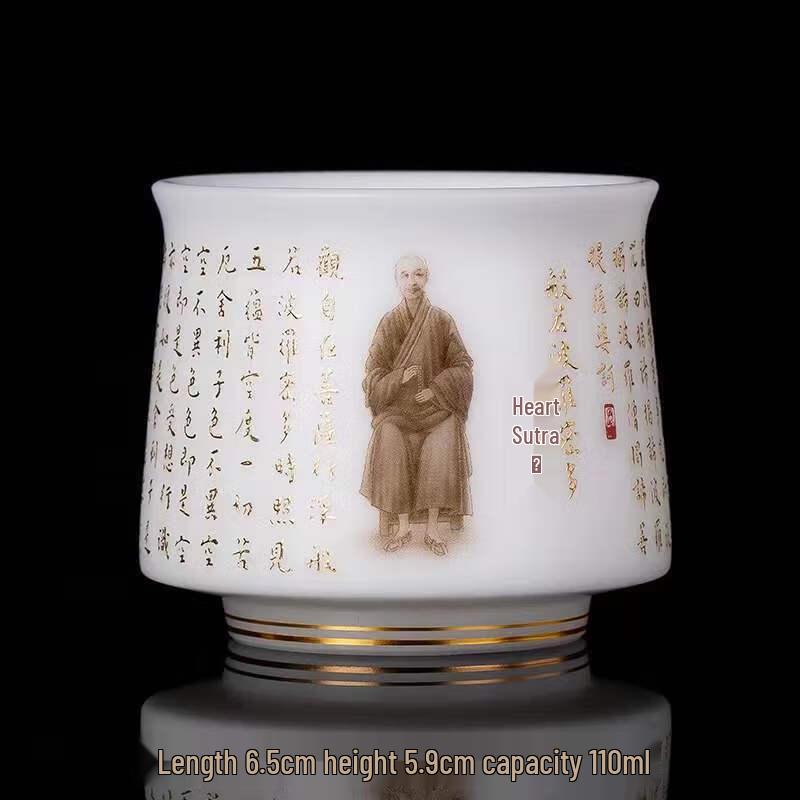 High-End White Porcelain Master Teacup, Heart Sutra Edition