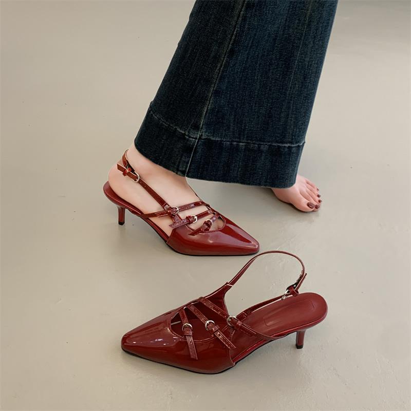

Summer Women Elegant High Heels Sandals New Trend Casual Sexy Sandals Pointed Toe Party Fashion Women Shoes Sandalias De Mujer 34 вина червоного кольору