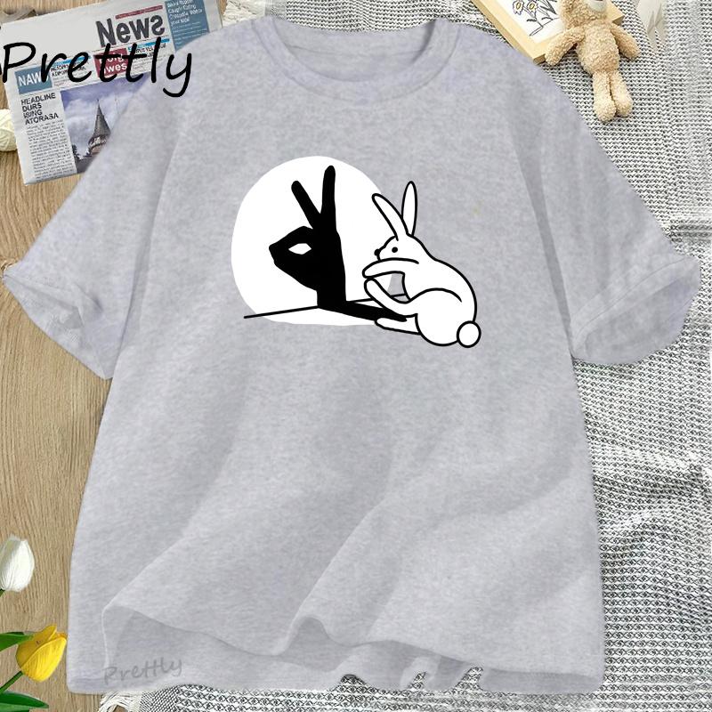 

Funny Rabbit Hand Shadow T-Shirt Cute Cotton Short Sleeve T Shirt for Men Women Couple Short Sleeve Tops Harajuku Y2k Clothing 4XL