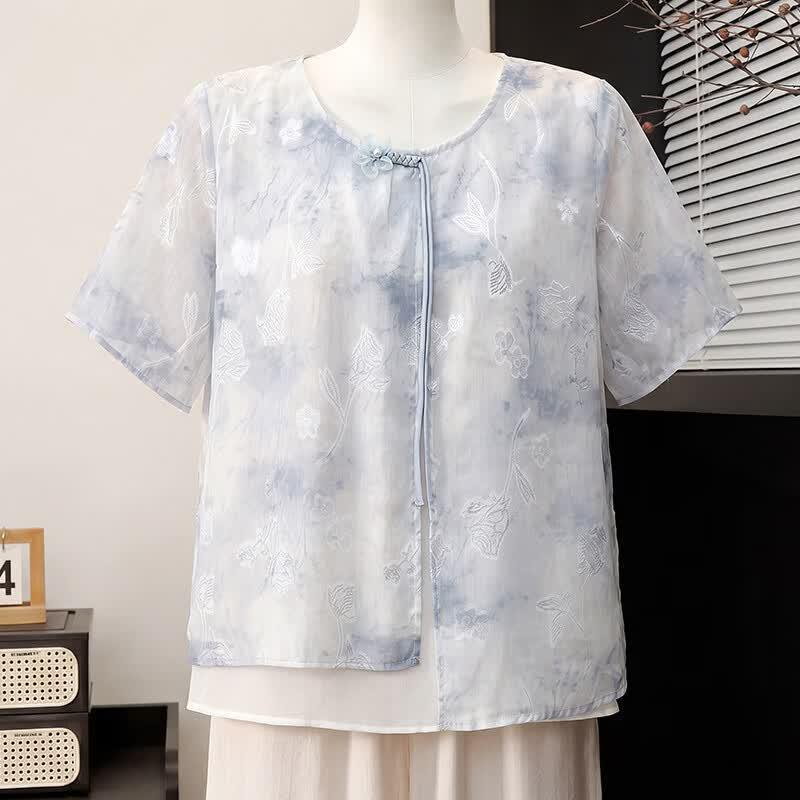 Mother s Day New Chinese Style Chiffon Blouse 5XL