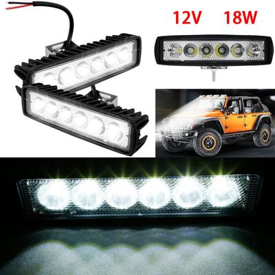 Car LED Light Bar 12V 18W 6000K Super Bright Work Light IP67 Waterproof Flood Spot White Off Road Head Light Driving Light
