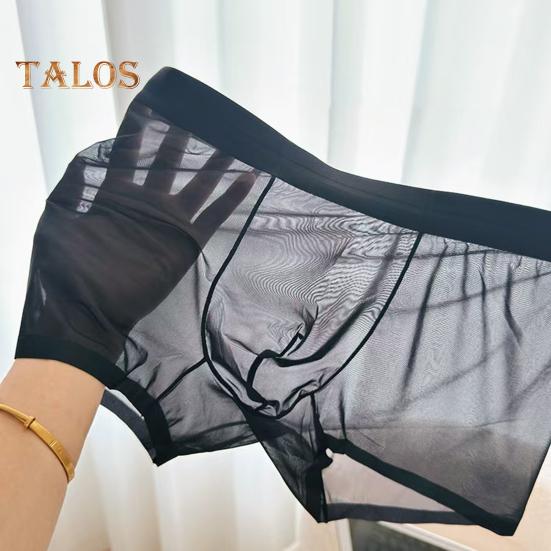 Men Boxer Underwear Mid-rise Elastic Waist U-Convex Shorts Briefs Ultra Thin Transparent Ice Silk Seamless Panties