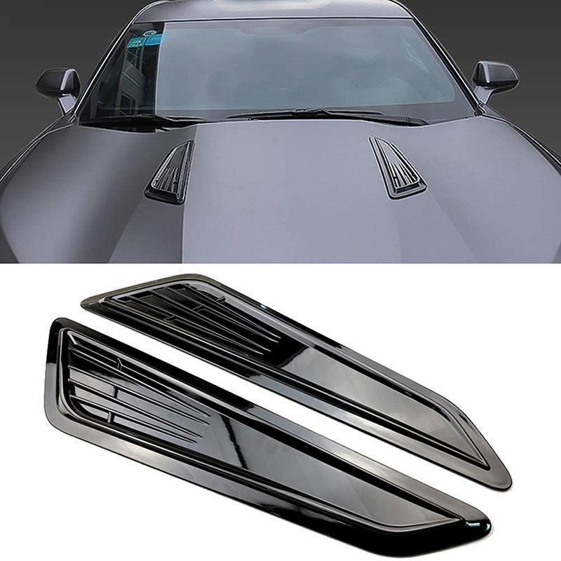 2 Pièces Noir Brillant ABS Cache-Ouïes d'Aération de Capot Avant Décoration d'Air de Capot Autocollant Accessoires de Style de Voiture pour Chevrolet Camaro 2016-2023