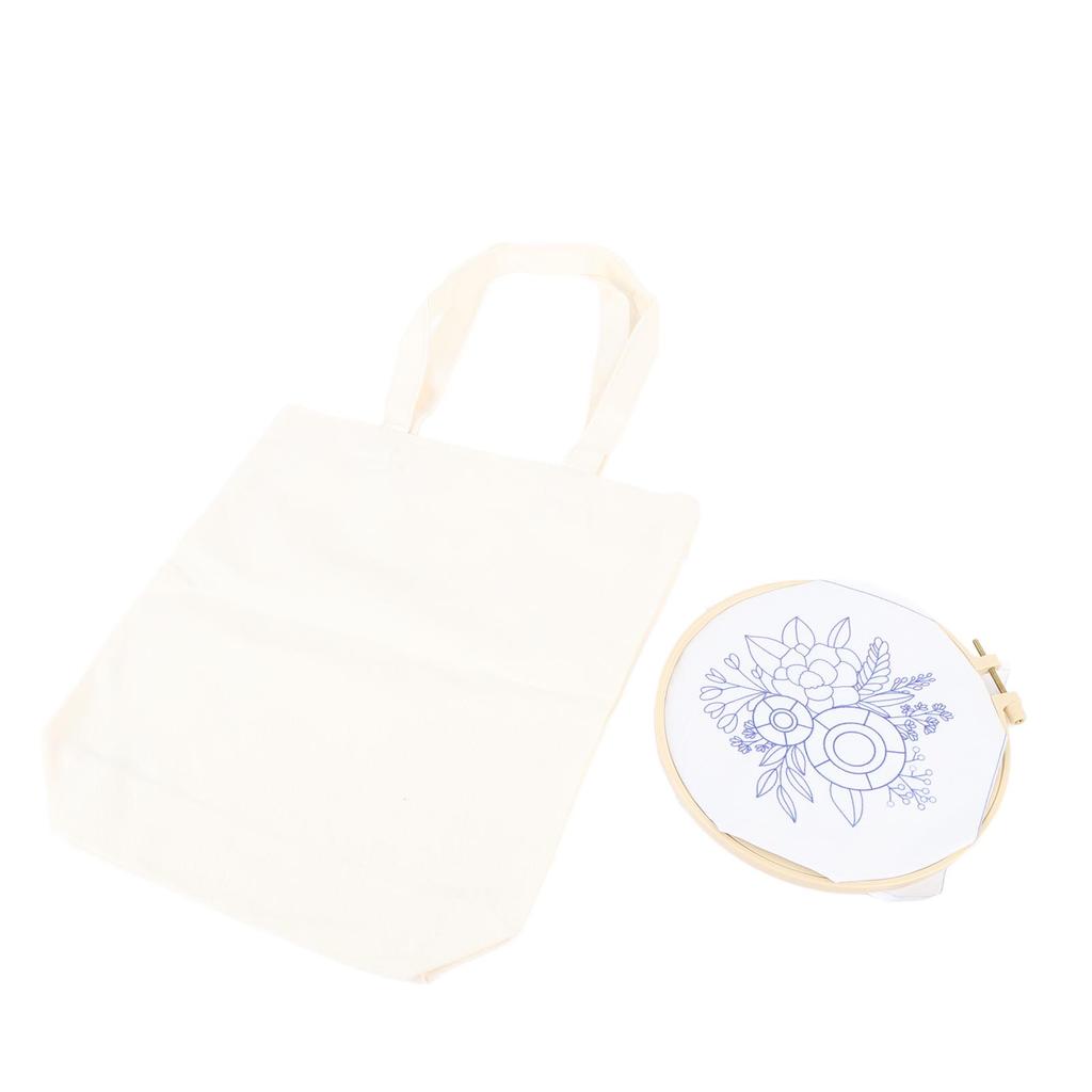 Canvas Bag Embroidery Kit with Pattern Embroidery Hoops Color Threads Arts DIY Crafts Kits for