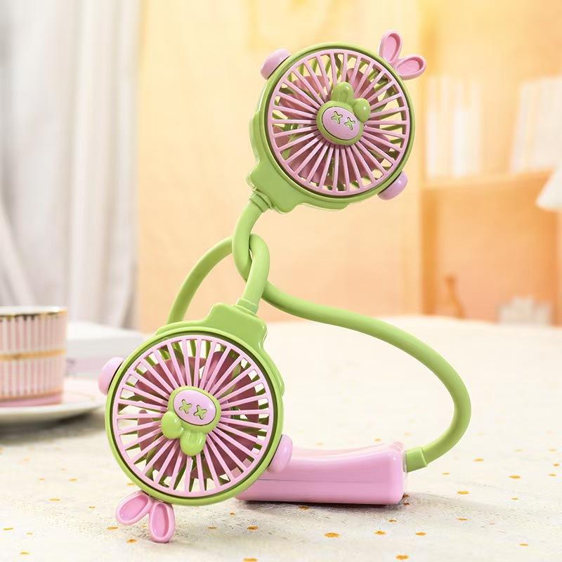 Summer Tourism Heatstroke Cartoon Hanging Neck Small Fan Lazy People Carry with Them Outdoor Sports Color Contrast Fan