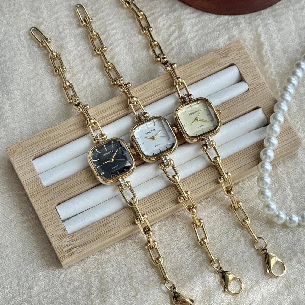 Ceas brățară cu lanț pătrat aur vintage pentru femei SUNLIFEX