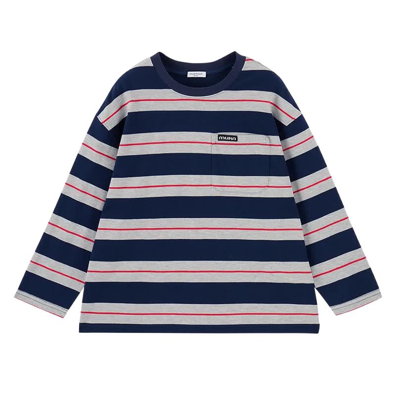 Mucmukn Kids' Striped Color-Block Long Sleeve T-Shirt