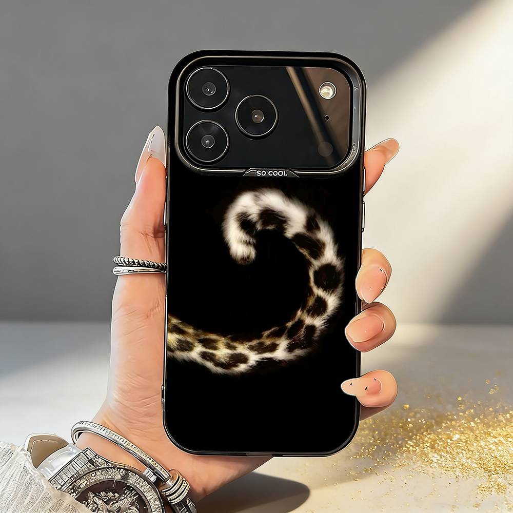 L-Luxury F-Fashion leopard Print Phone Case For iPhone17 16 15 14 13 12 Pro Max Grey Black Matte Laser Metallic Aurora Funda